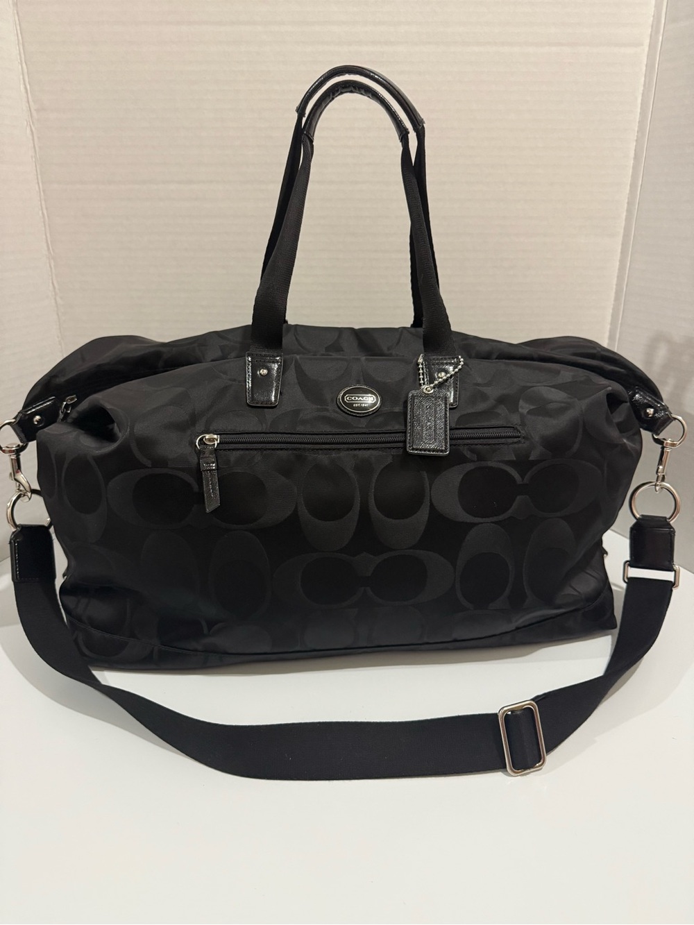 Coach Black Signature Nylon Getaway Duffle Bag Leather Trim F77469
